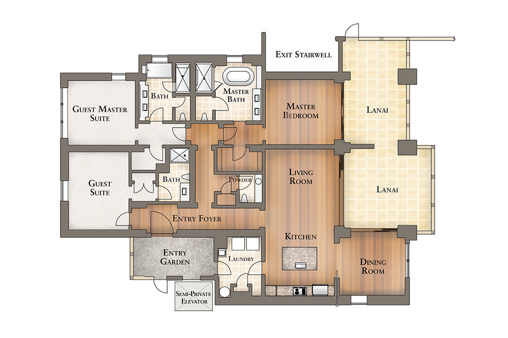 Floor Plan for Residence 2-204 located at the Montage Kapalua Bay